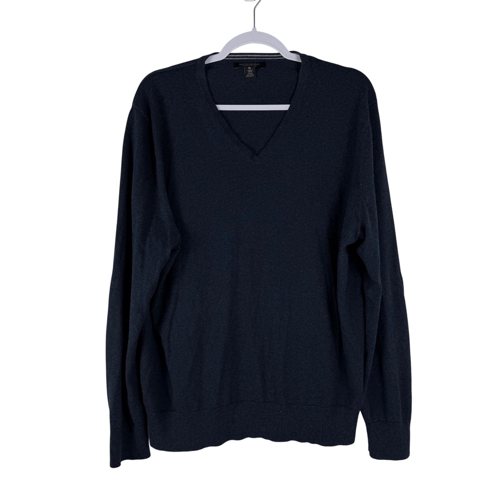 Banana Republic Luxury Blend V-Neck Sweater Mens XL‎ Silk Cotton Cashmere Navy